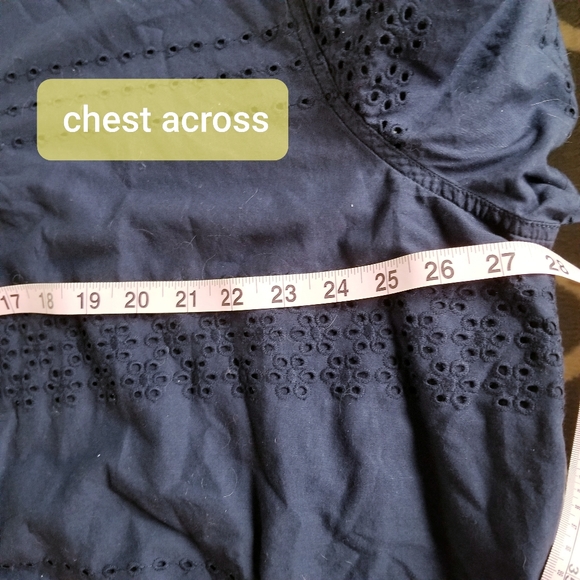 Eyelet Navy Button Down Blouse/Shirt - Picture 8 of 9